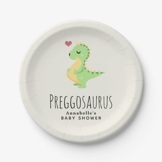Preggosaurus Cute Dinosaur Baby shower Papieren Bordje (Voorkant)