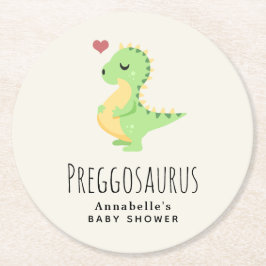 Preggosaurus Cute Dinosaur Baby shower Ronde Kartonnen Onderzetter