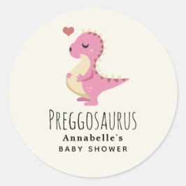 Preggosaurus Cute Dinosaur Girl Baby shower Ronde Sticker