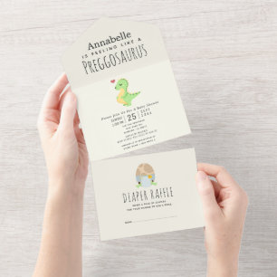 Preggosaurus Cute Grappige Dinosaur Baby shower All In One Uitnodiging
