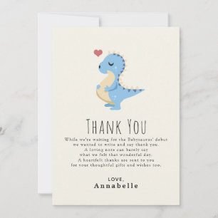 Preggosaurus Schattige Dinosaur Boy Baby Shower Bedankkaart