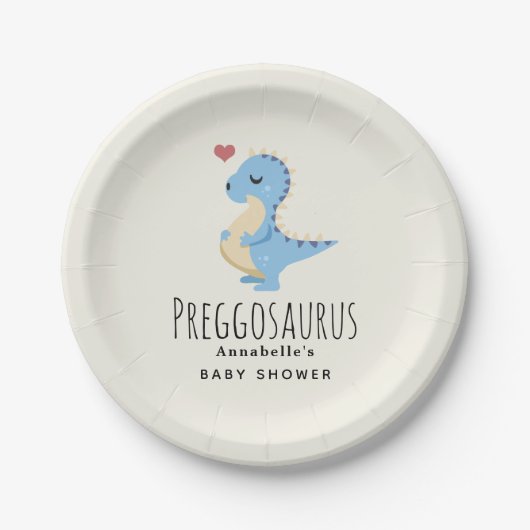 Preggosaurus Schattige Dinosaur Boy Baby shower Papieren Bordje (Voorkant)