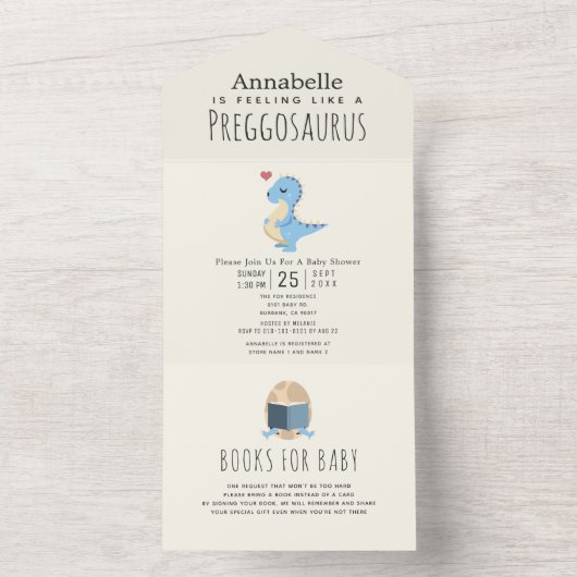 Preggosaurus Schattige Funny Dinosaur Boy Baby sho All In One Uitnodiging (Binnen)
