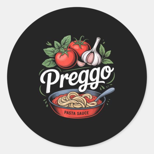 Pregnancy Announcement Prego Pasta Sauce Funny Pre Ronde Sticker (Voorkant)