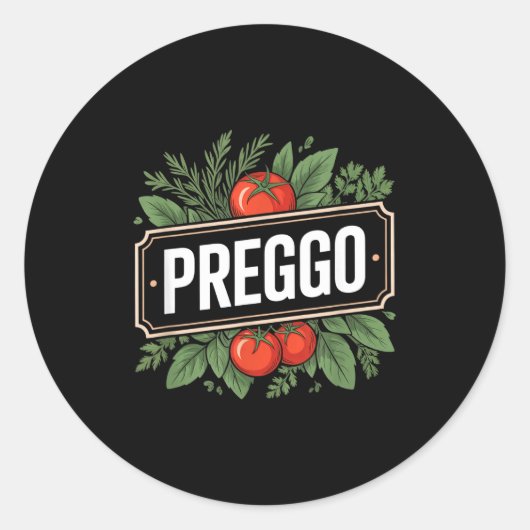 Pregnancy Announcement Prego Pasta Sauce Funny Pre Ronde Sticker (Voorkant)