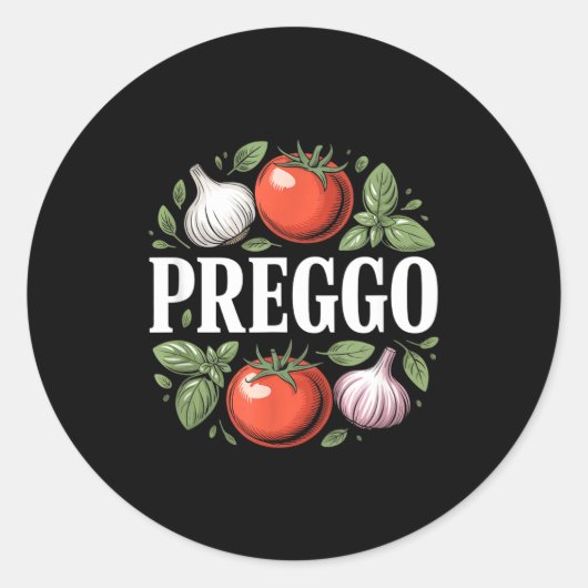 Pregnancy Announcement Prego Pasta Sauce Funny Pre Ronde Sticker (Voorkant)