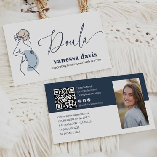 PREGNANCY LINE ART DOULA BIRTH WORKER QRCODE PHOTO VISITEKAARTJE