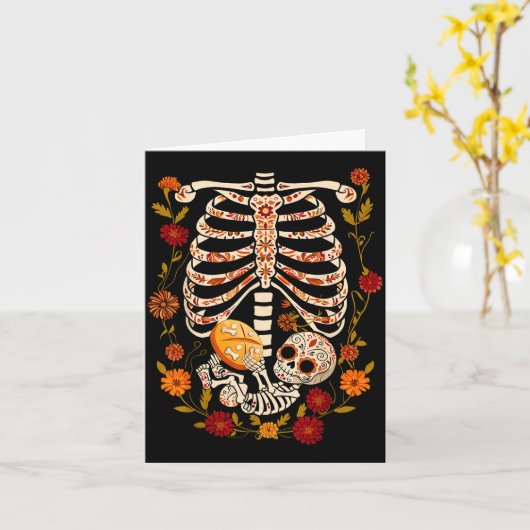 Pregnancy Skeleton Dia De Los Muertos Mexican Bell Kaart (Gele Bloem)