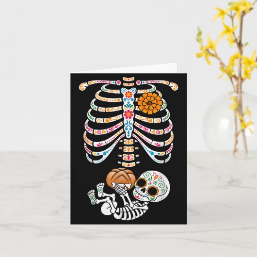 Pregnancy Skeleton Dia De Los Muertos Mexican Bell Kaart (Gele Bloem)
