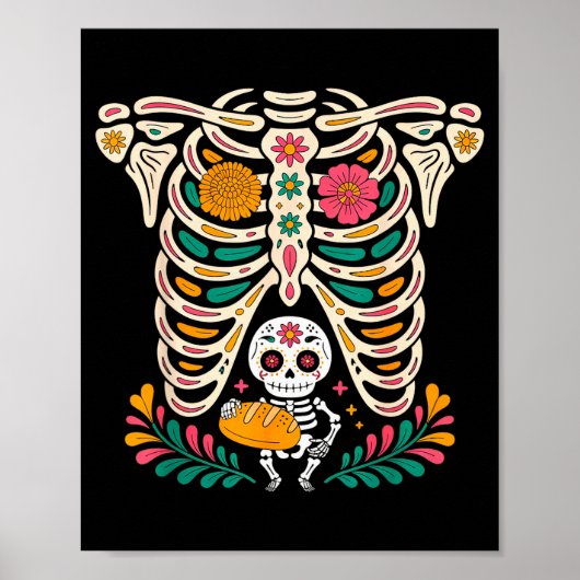 Pregnancy Skeleton Dia De Los Muertos Mexican Bell Poster (Voorkant)