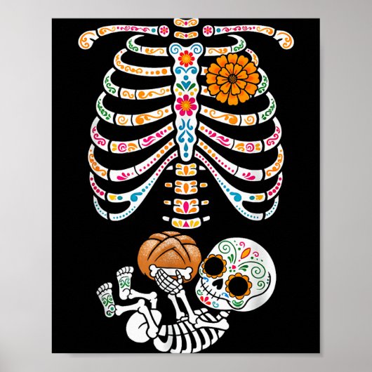 Pregnancy Skeleton Dia De Los Muertos Mexican Bell Poster (Voorkant)