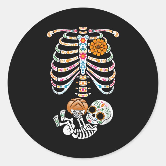 Pregnancy Skeleton Dia De Los Muertos Mexican Bell Ronde Sticker (Voorkant)