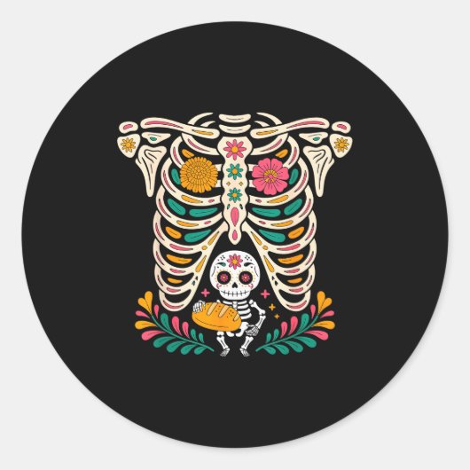 Pregnancy Skeleton Dia De Los Muertos Mexican Bell Ronde Sticker (Voorkant)