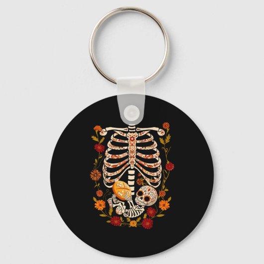 Pregnancy Skeleton Dia De Los Muertos Mexican Bell Sleutelhanger (Voorkant)