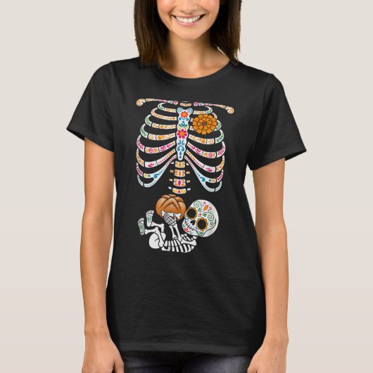 Pregnancy Skeleton Dia De Los Muertos Mexican Bell T-shirt (Voorkant)