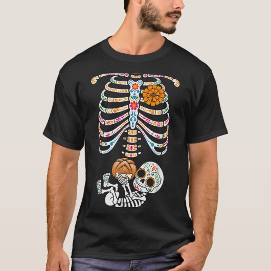 Pregnancy Skeleton Dia De Los Muertos Mexican Bell T-shirt (Voorkant)
