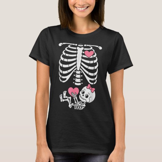 Pregnancy Skeleton Girl Baby Rib Cage Belly Bump H T-shirt (Voorkant)