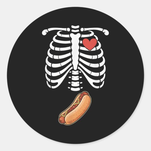Pregnancy Skeleton Hotdog Belly Bump Rib Cage Hall Ronde Sticker (Voorkant)