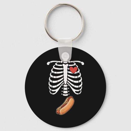 Pregnancy Skeleton Hotdog Belly Bump Rib Cage Hall Sleutelhanger (Voorkant)