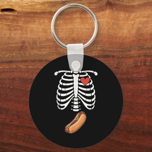 Pregnancy Skeleton Hotdog Belly Bump Rib Cage Hall Sleutelhanger (Voorkant)