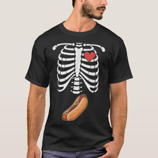 Pregnancy Skeleton Hotdog Belly Bump Rib Cage Hall T-shirt (Voorkant)