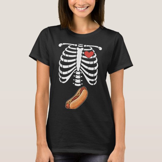 Pregnancy Skeleton Hotdog Belly Bump Rib Cage Hall T-shirt (Voorkant)