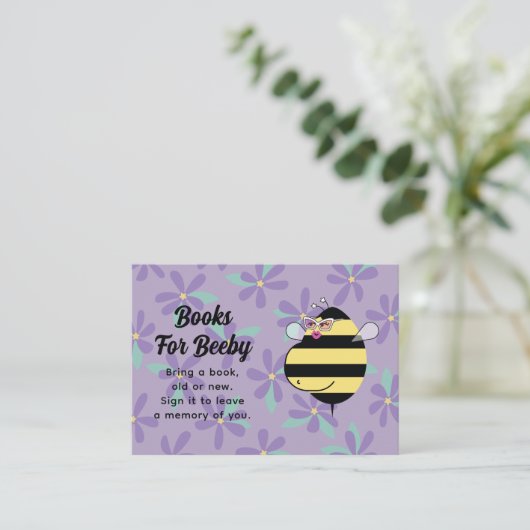 Pregnant Bee wGlasses Purple Floral Books For Baby Informatiekaartje (Staand voorkant)