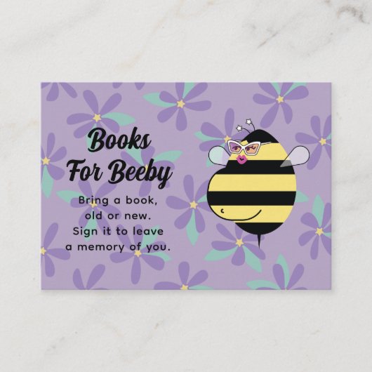Pregnant Bee wGlasses Purple Floral Books For Baby Informatiekaartje (Voorkant)