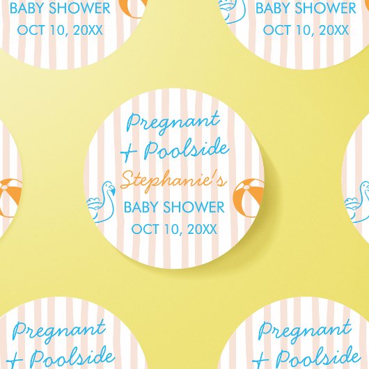 Pregnant & Poolside Summer Pool Party Baby Shower Ronde Sticker