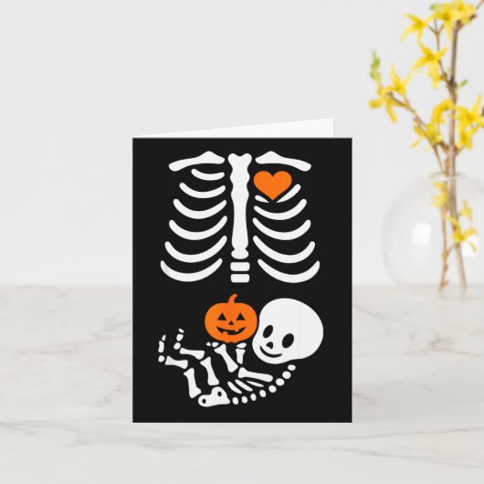 Pregnant Skeleton Baby Bump Funny Halloween Tee  Kaart (Gele Bloem)