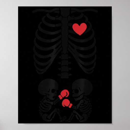 Pregnant Skeleton Twin Halloween Skeleton Boxing T Poster (Voorkant)