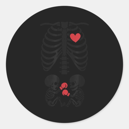 Pregnant Skeleton Twin Halloween Skeleton Boxing T Ronde Sticker (Voorkant)