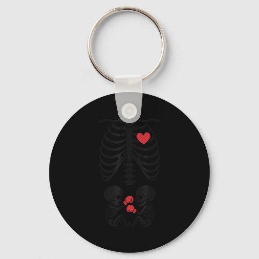 Pregnant Skeleton Twin Halloween Skeleton Boxing T Sleutelhanger (Voorkant)