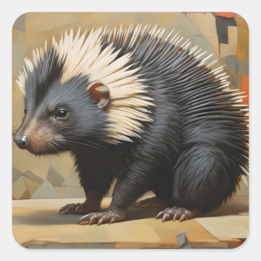 Prehesile-Tailed Porcupine kubistische stijl Vierkante Sticker (Voorkant)