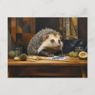 Prehesile-Tailed Porcupine zittend aan bureau Briefkaart