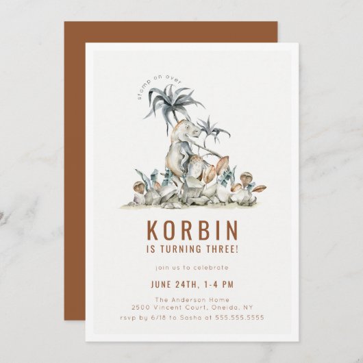 Prehisti Dinosaur Theme Birthday Party Invitati Kaart (Voorkant / Achterkant)