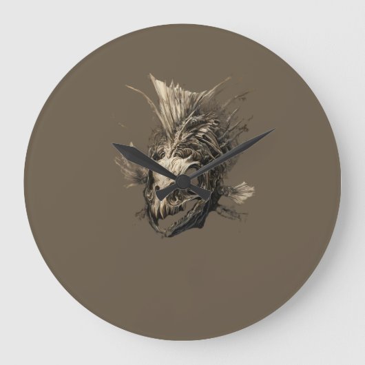 Prehistoric Fish Skull Grunge Dark Art Grote Klok (Voorkant)