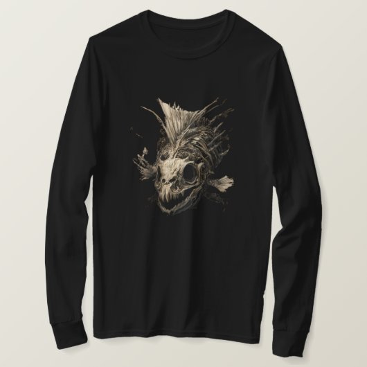 Prehistoric Fish Skull Grunge Dark Long Sleeve T-shirt (Design voorkant)