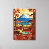 Prehistoric Serenity: Paper Cut Dinosaur Landscape Canvas Afdruk (Voorkant)