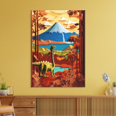 Prehistoric Serenity: Paper Cut Dinosaur Landscape Canvas Afdruk (Insitu (Woonkamer))