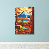 Prehistoric Serenity: Paper Cut Dinosaur Landscape Canvas Afdruk (Insitu (Houten vloer))