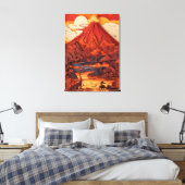 Prehistoric Volcanic Landscape in Paper Cut Art Canvas Afdruk (Insitu (Slaapkamer))