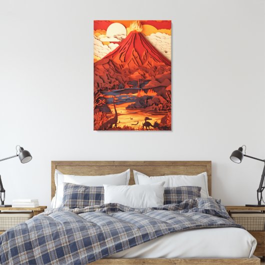 Prehistoric Volcanic Landscape in Paper Cut Art Canvas Afdruk (Insitu (Slaapkamer))
