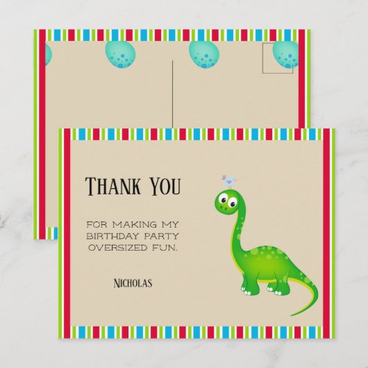 Prehistorisch Dinosaurus Verjaardagsfeest Bedankt Briefkaart (Voorkant / Achterkant)
