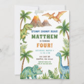 Prehistorisch dinosaurus verjaardagsfeest kaart (Voorkant)