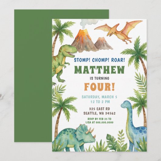 Prehistorisch dinosaurus verjaardagsfeest kaart (Voorkant / Achterkant)