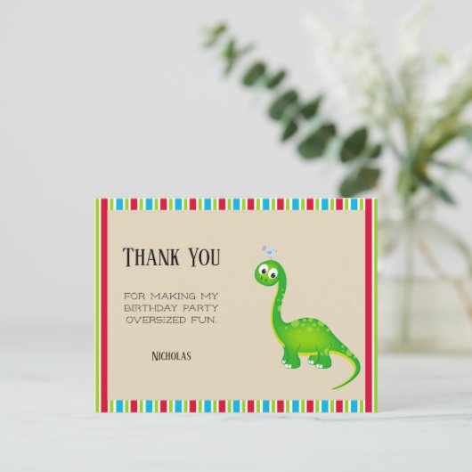 Prehistorisch Dinosaurus Verjaardagsfeestje Bedank Briefkaart (Staand voorkant)