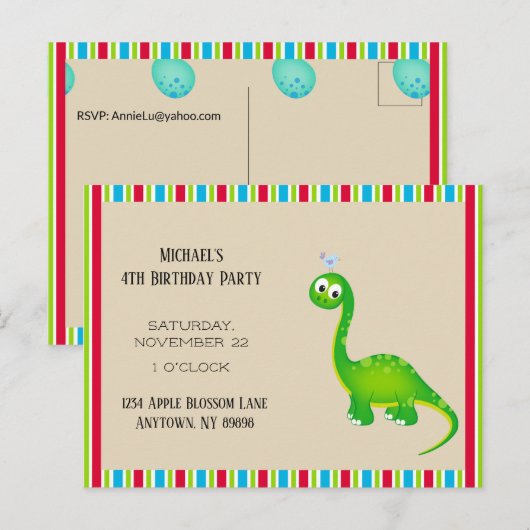 Prehistorisch Dinosaurus Verjaardagsfeestje Briefkaart (Voorkant / Achterkant)