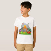 Prehistorisch landschap Dinosaurussen Vulkaan Berg T-shirt (Voorkant volledig)
