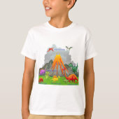 Prehistorisch landschap Dinosaurussen Vulkaan Berg T-shirt (Voorkant)